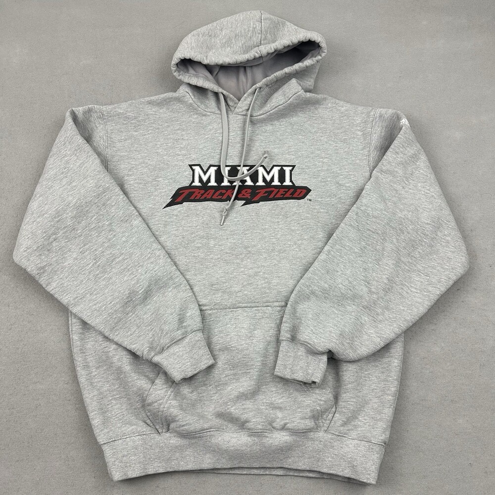 Miami University Hoodie Men Small Gray Adidas Pullover Sweatshirt NCAA S *
